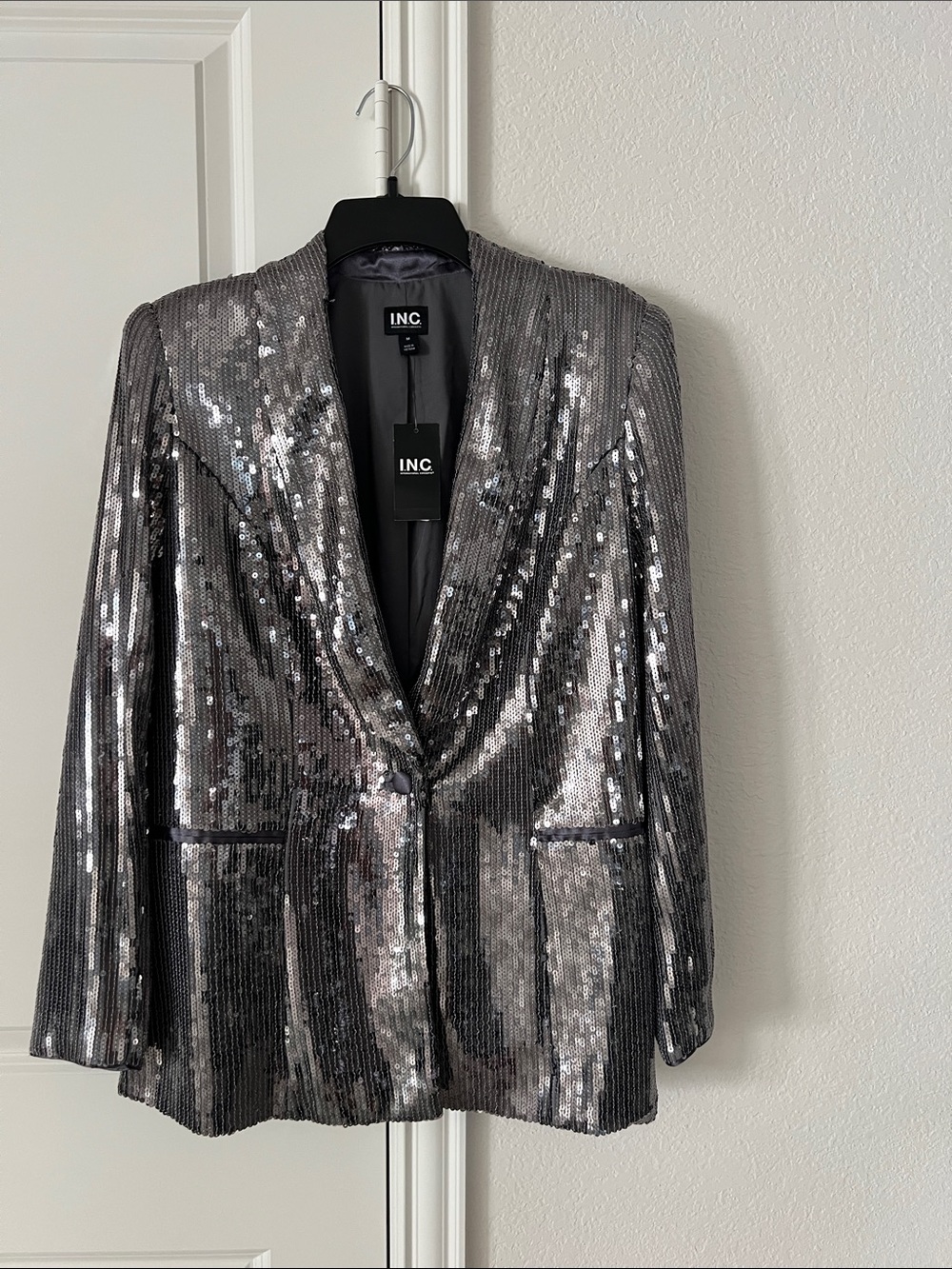 INC International Concepts Gunmetal Sequin Blazer